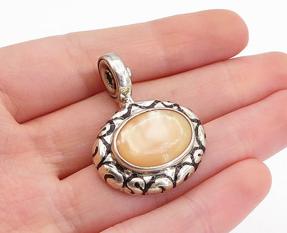 ESPO 925 Sterling Silver  Vintage Mother Of Pearl Swirl Dome Pendant  PT3608