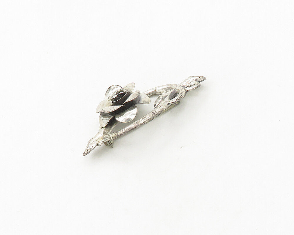 925 Sterling Silver  Vintage Shiny Sculpted Rose Flower Brooch Pin  BP7457