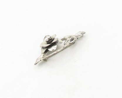925 Sterling Silver  Vintage Shiny Sculpted Rose Flower Brooch Pin  BP7457