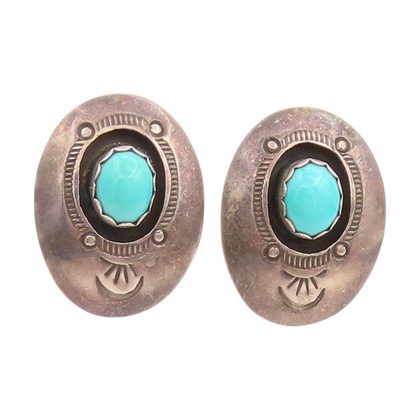 925 Sterling Silver Vintage Earrings SOUTHWESTERN Cabochon Turquoise EG13729