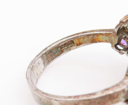 925 Sterling Silver Vintage Ring Multi Gemstone Cluster Band  Sz 8.5  RG34635