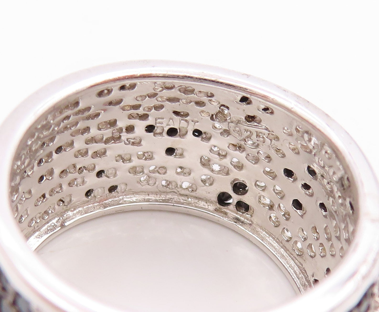 925 Sterling Silver Vintage Ring Spinel & CZ Geometric Pattern Band Sz 7 RG35664