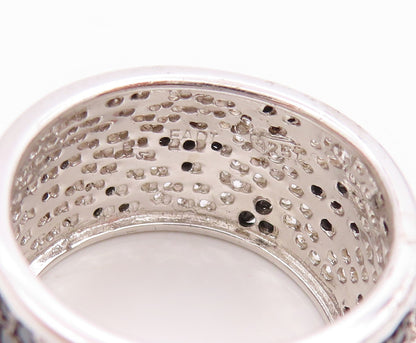 925 Sterling Silver Vintage Ring Spinel & CZ Geometric Pattern Band Sz 7 RG35664