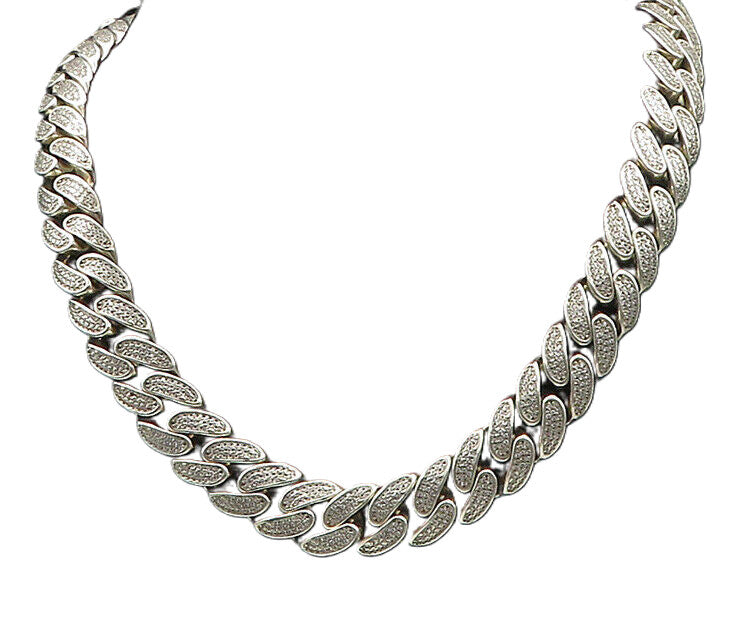 925 Sterling Silver  Vintage Shiny Cubic Zirconia Heavy Chain Necklace  NE3419