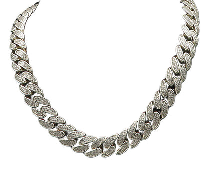 925 Sterling Silver  Vintage Shiny Cubic Zirconia Heavy Chain Necklace  NE3419