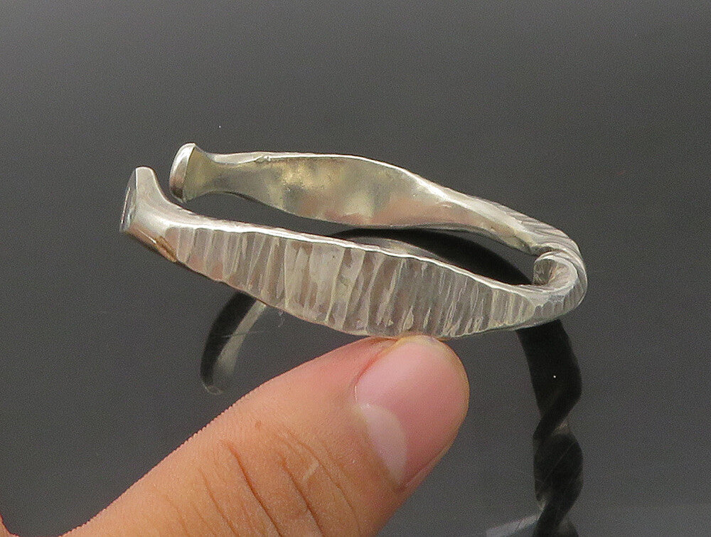 LINDA ALLARD 925 Silver  Vintage Shiny Textured Twist Cuff Bracelet  BT9315