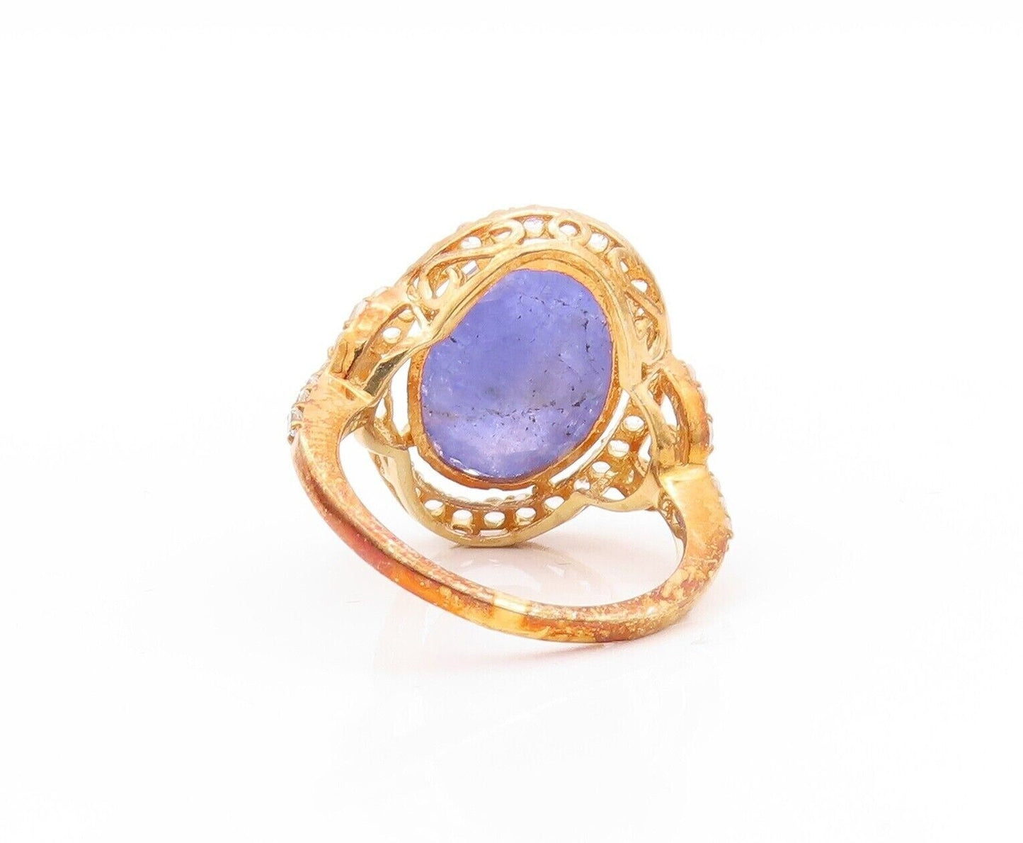 925 Sterling Silver Vintage Ring Gold Plated Tanzanite & Topaz  Sz 7  RG30019