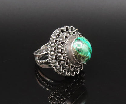 ISRAEL 925 Silver  Vintage Beaded Wavy Round Chrysocolla Ring Sz 5  RG25919