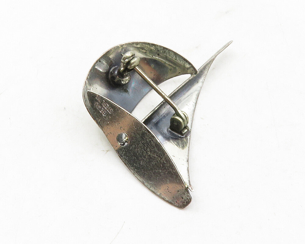 BEAU 925 Sterling Silver  Vintage Modernist Sail Boat Brooch Pin  BP4523