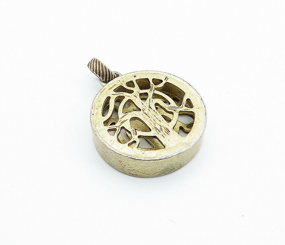 925 Sterling Silver  Vintage Tree Of Life Motif Round Drop Pendant  PT4072