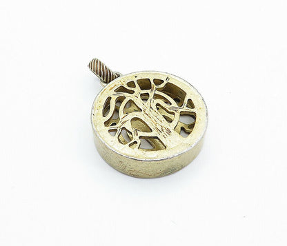 925 Sterling Silver  Vintage Tree Of Life Motif Round Drop Pendant  PT4072
