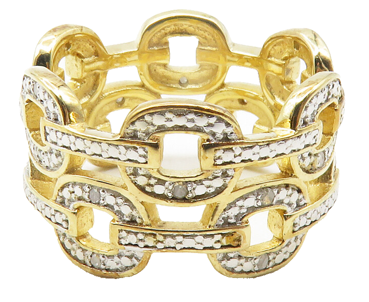 925 Sterling Silver  Genuine Diamonds Gold Plated Band Ring Sz 8  RG11879