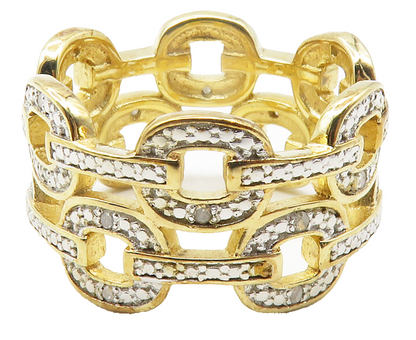 925 Sterling Silver  Genuine Diamonds Gold Plated Band Ring Sz 8  RG11879