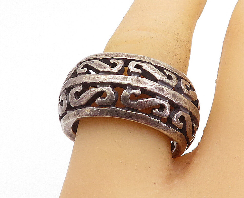 MEXICO 925 Sterling Silver  Vintage Dark Tone Open Swirl Band Ring Sz 8 RG5492