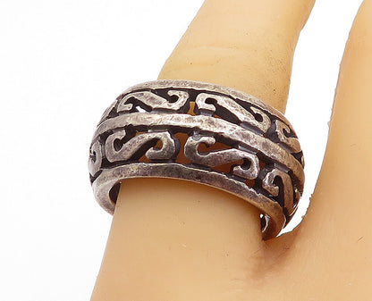 MEXICO 925 Sterling Silver  Vintage Dark Tone Open Swirl Band Ring Sz 8 RG5492