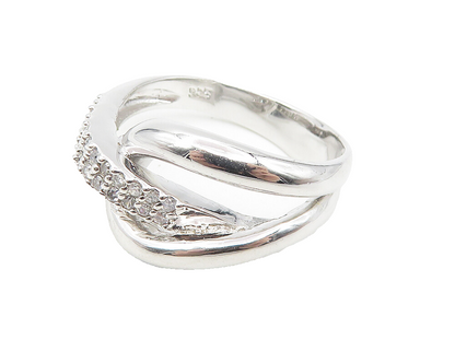 925 Sterling Silver  White Topaz Shiny Loop Design Band Ring Sz 9.5  RG11438