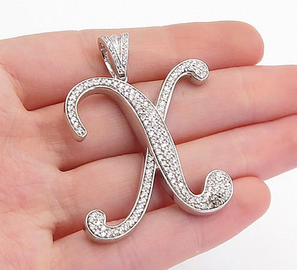925 Sterling Silver  Cubic Zirconia Encrusted X Initial Drop Pendant  PT3586