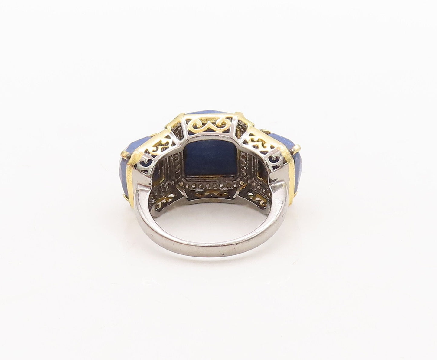 925 Sterling Silver Vintage Ring Gold Plated Diamond & Gemstone  Sz 8  RG29679