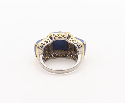 925 Sterling Silver Vintage Ring Gold Plated Diamond & Gemstone  Sz 8  RG29679