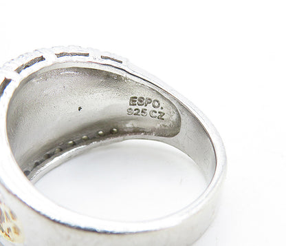 ESPO 925 Sterling Silver  Vintage Topaz 2 Tone Hammered Band Ring Sz 9  RG4839