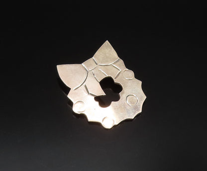 MEXICO 925 Sterling Silver Vintage Etched Bow Tie On Wreath Brooch Pin BP9674