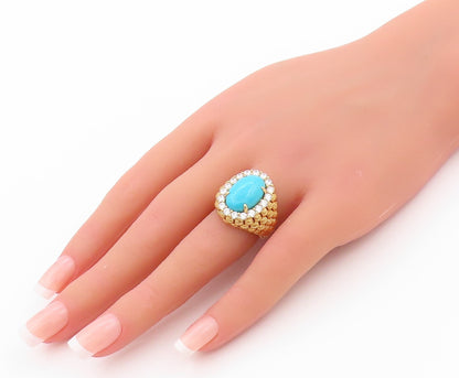 925 Sterling Silver Vintage Ring Gold Plated Larimar Halo CZ  Sz 5  RG32318