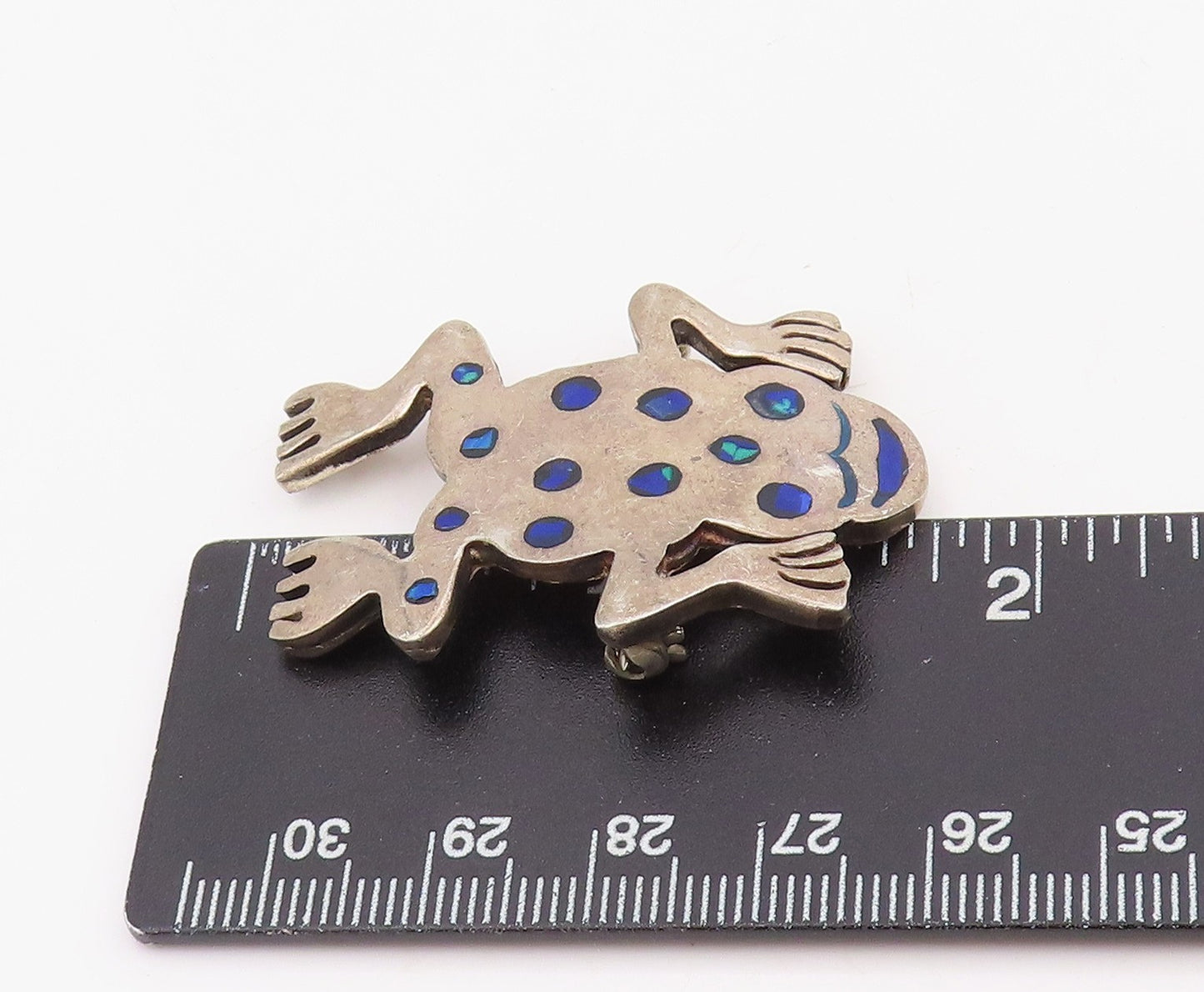 925 Sterling Silver Vintage Brooch Pin Lapis Lazuli Inlay Leaping Frog  BP12306