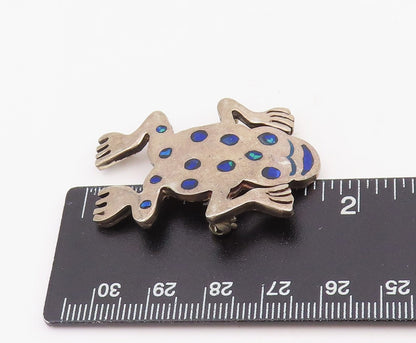 925 Sterling Silver Vintage Brooch Pin Lapis Lazuli Inlay Leaping Frog  BP12306