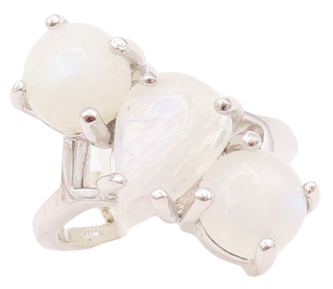 925 Sterling Silver Vintage Ring Designer Brutalist Moonstone  Sz 8  RG29491