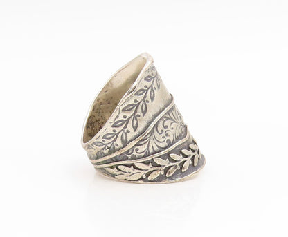 925 Sterling Silver Vintage Ring ISRAEL Engraved Floral Band  Sz 6.5  RG35293