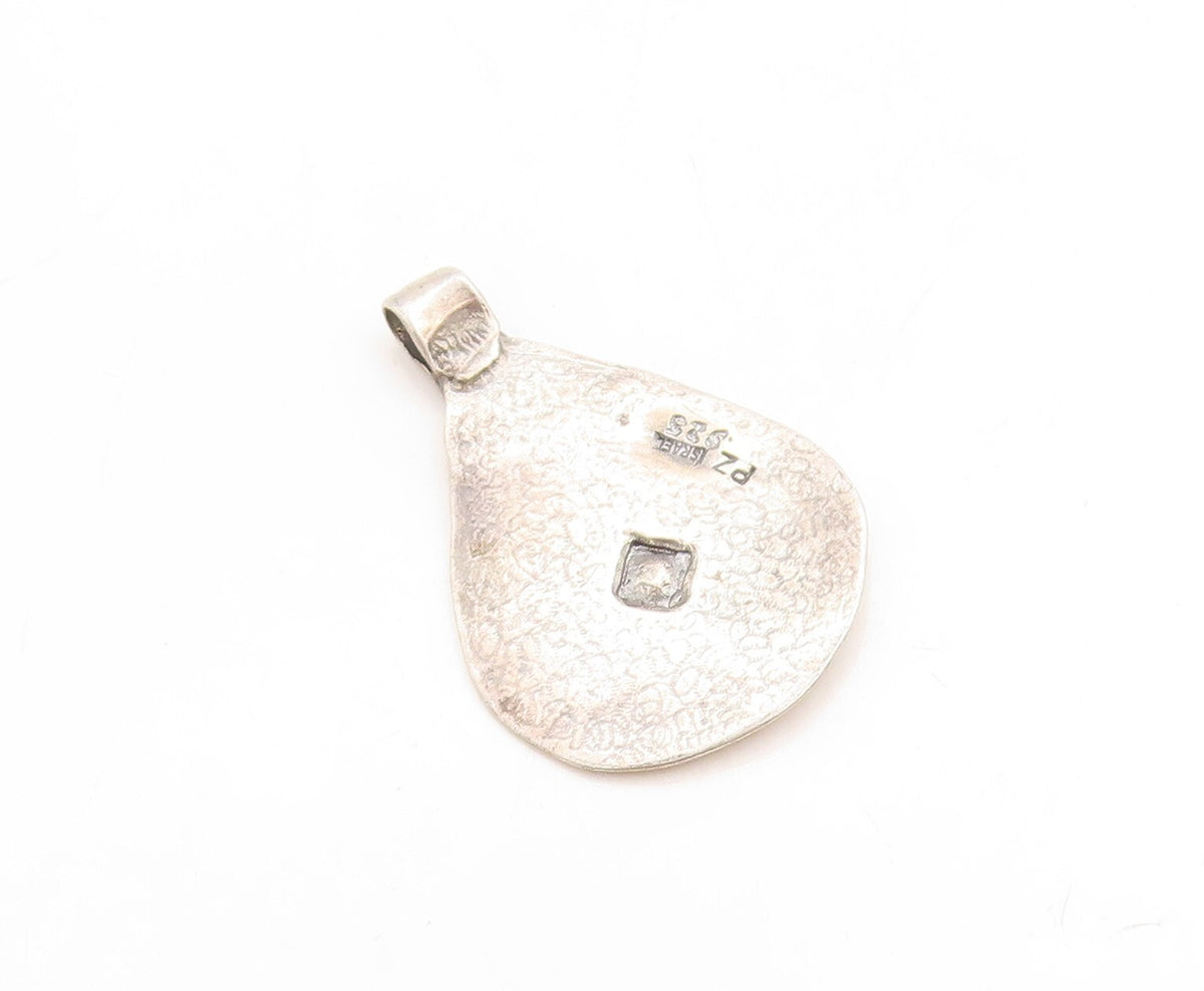 925 Sterling Silver Vintage Pendant Dark Tone Flower & Design Etched  PT23743