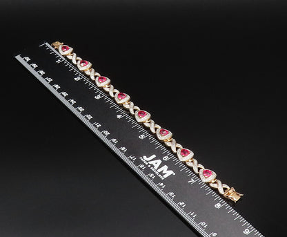 925 Silver  Vintage Gold Plated Red Malaya Garnet & X Pattern Bracelet BT9606
