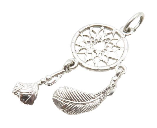 925 Sterling Silver  Vintage Shiny Petite Dream Catcher Motif Pendant  PT10401