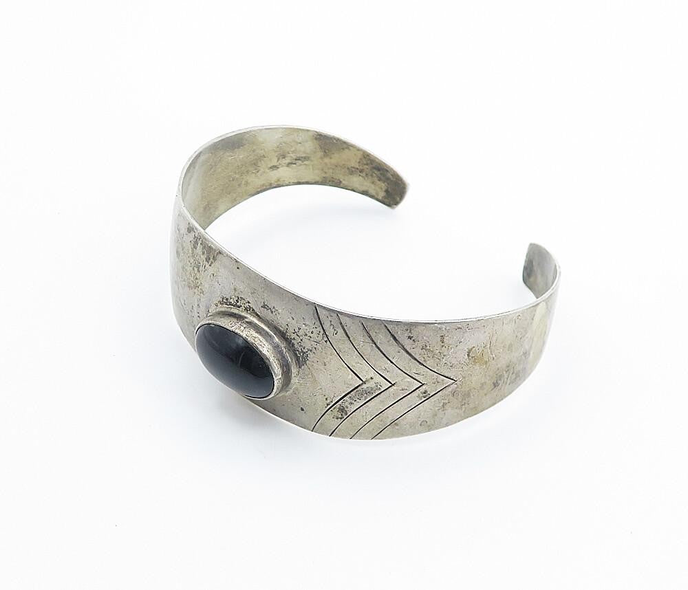 SYLVIA CHEE NAVAJO 925 Silver  Vintage Black Onyx Arrow Cuff Bracelet  BT3349