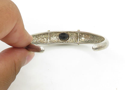 DAVID SIGAL 925 Silver & 18K Gold  Vintage Black Onyx Cuff Bracelet  BT8586