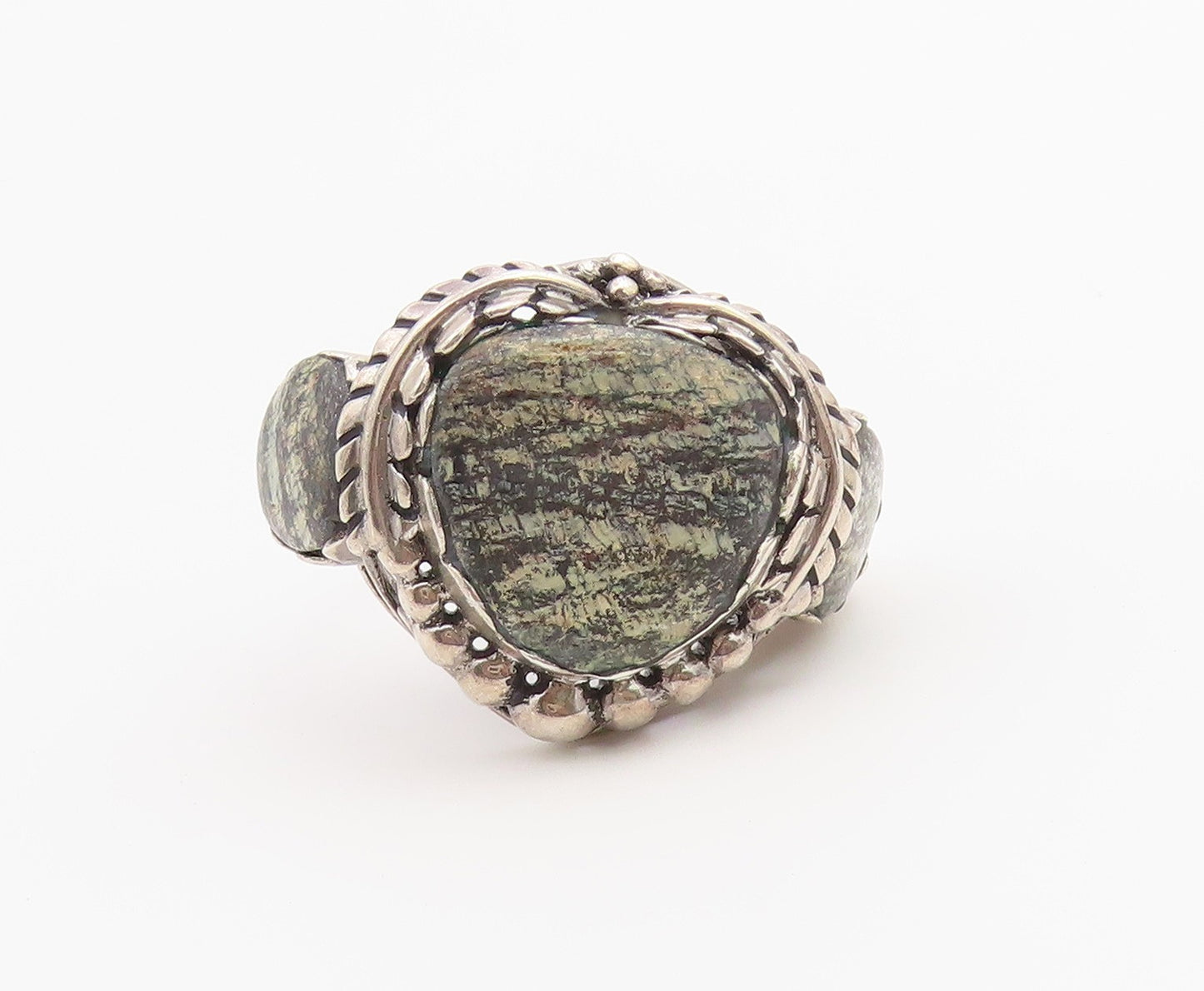 925 Sterling Silver Vintage Ring Green Jasper Botanical Ivy Vine  Sz 12  RG36740
