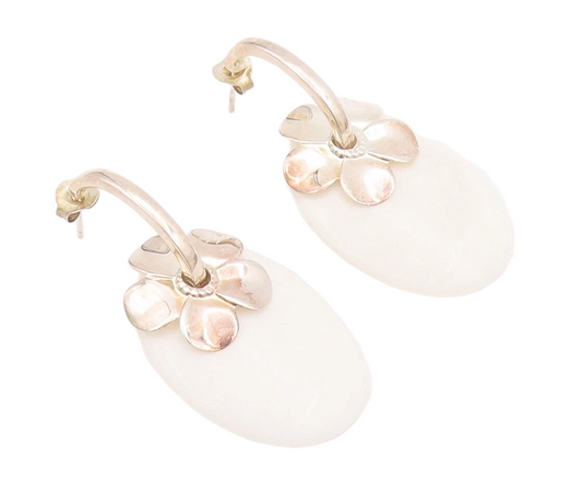 925 Sterling Silver Vintage Earrings PAOLA VALENTINI Flower Gemstone  EG12949