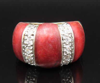 925 Sterling Silver  Vintage Enamel & Cubic Zirconia Dome Ring Sz 5  RG25379
