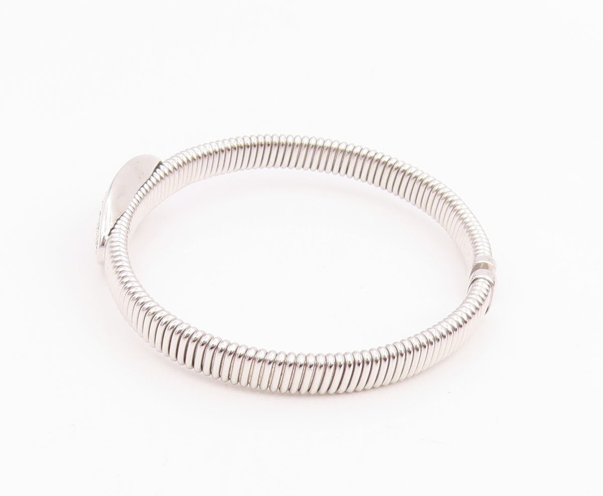 925 Sterling Silver Vintage Bracelet Elegant CZ Cluster Ribbed Cuff  BT11967