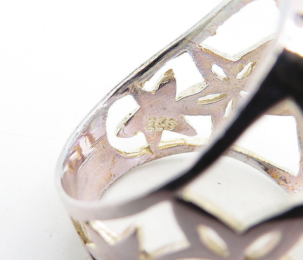 925 Sterling Silver  Shiny Polished Star Cutout Dome Band Ring Sz 7.5  RG4987