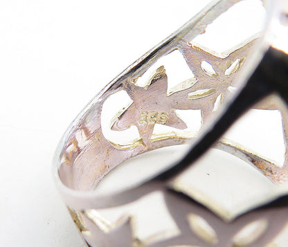 925 Sterling Silver  Shiny Polished Star Cutout Dome Band Ring Sz 7.5  RG4987