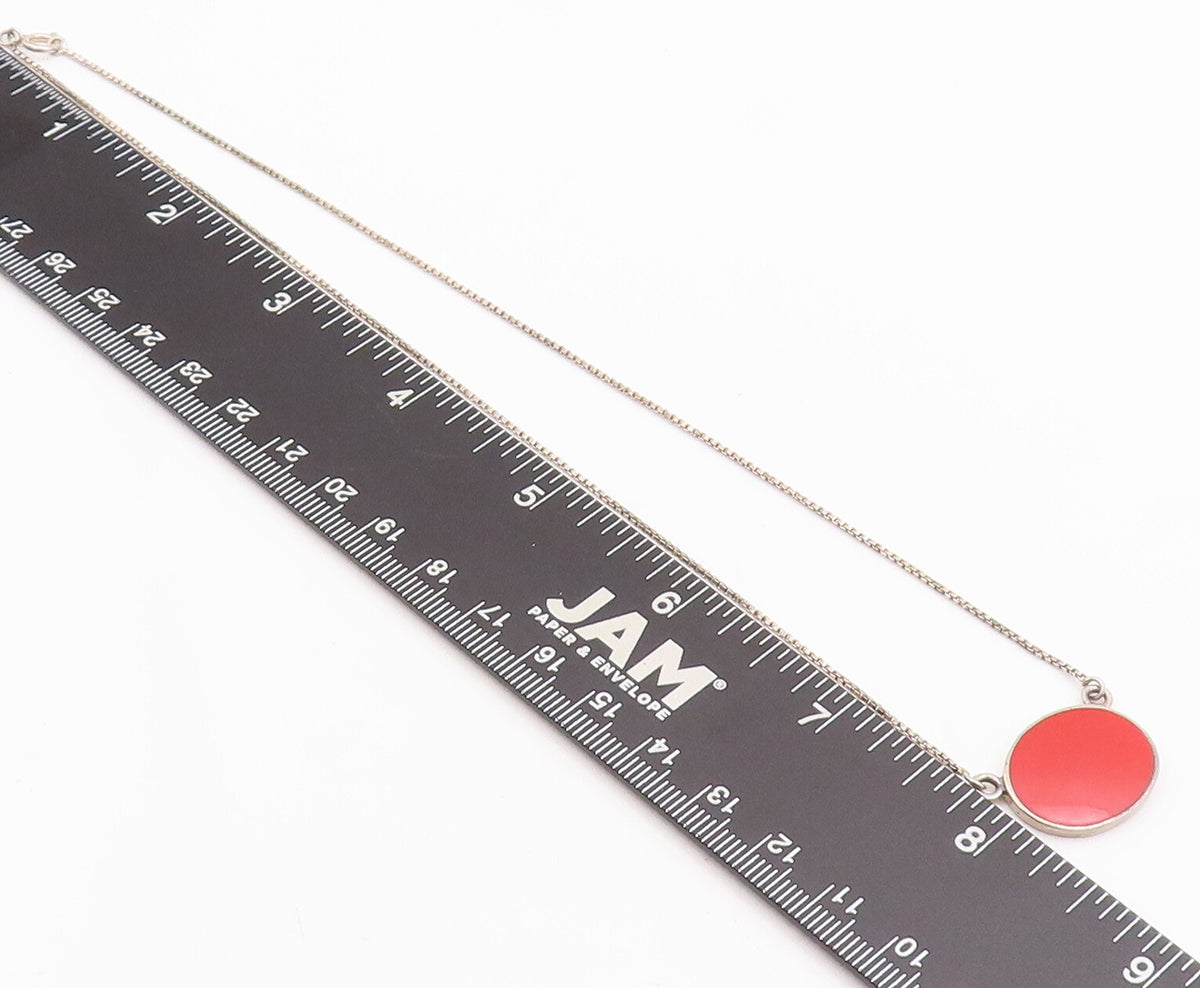 925 Sterling Silver Vintage Necklace Minimalist Oval Carnelian Inlay  NE4286