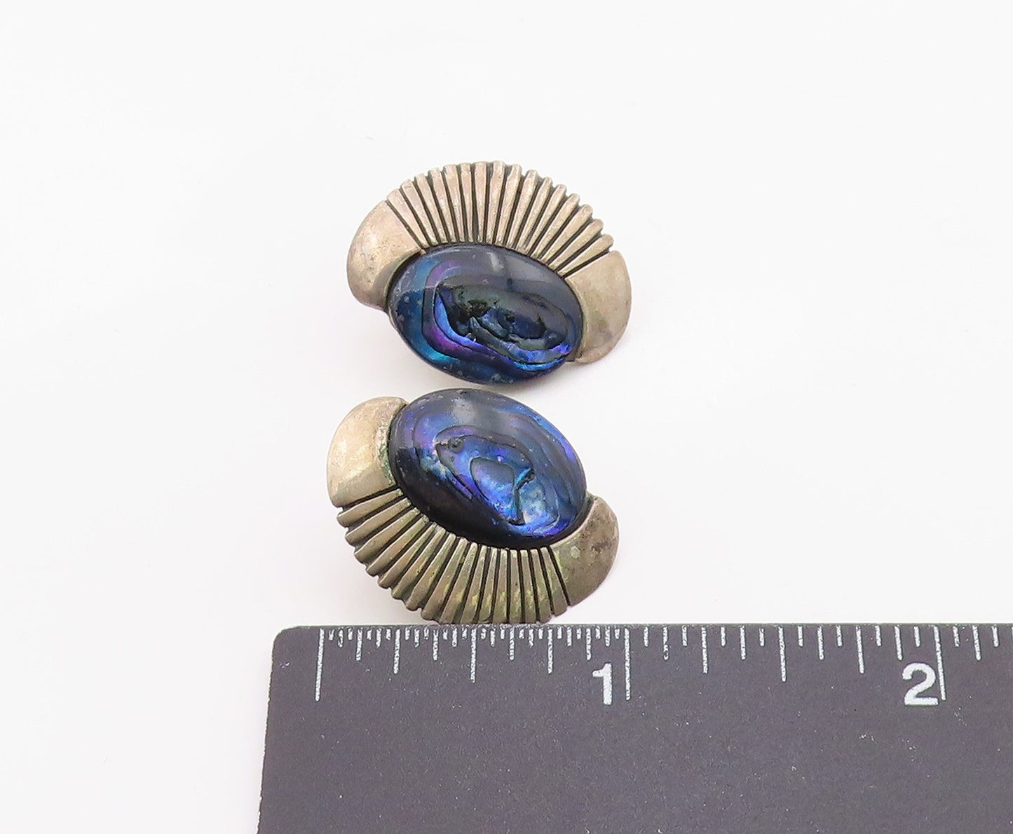 925 Sterling Silver Vintage Earrings ANGELINE MILLER NAVAJO Abalone Fan  EG14373