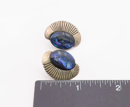 925 Sterling Silver Vintage Earrings ANGELINE MILLER NAVAJO Abalone Fan  EG14373