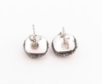 925 Sterling Silver Vintage Earrings Elegant Round Ruby & Halo CZ Stud  EG14275