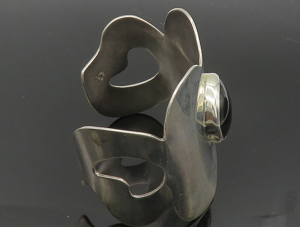 MEXICO 925 Sterling Silver Vintage Black Gemstone Large Cuff Bracelet BT1384