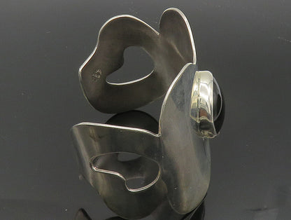 MEXICO 925 Sterling Silver Vintage Black Gemstone Large Cuff Bracelet BT1384