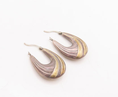 14k Gold 925 Sterling Silver Vintage Earrings Modernist Grooved U Hoop  EG13123