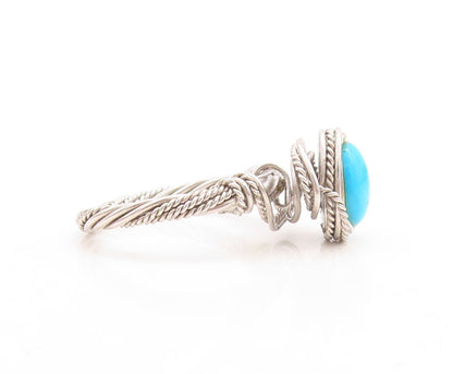 925 Sterling Silver Vintage Ring Modernist Rope Carved Turquoise Sz 10  RG31482