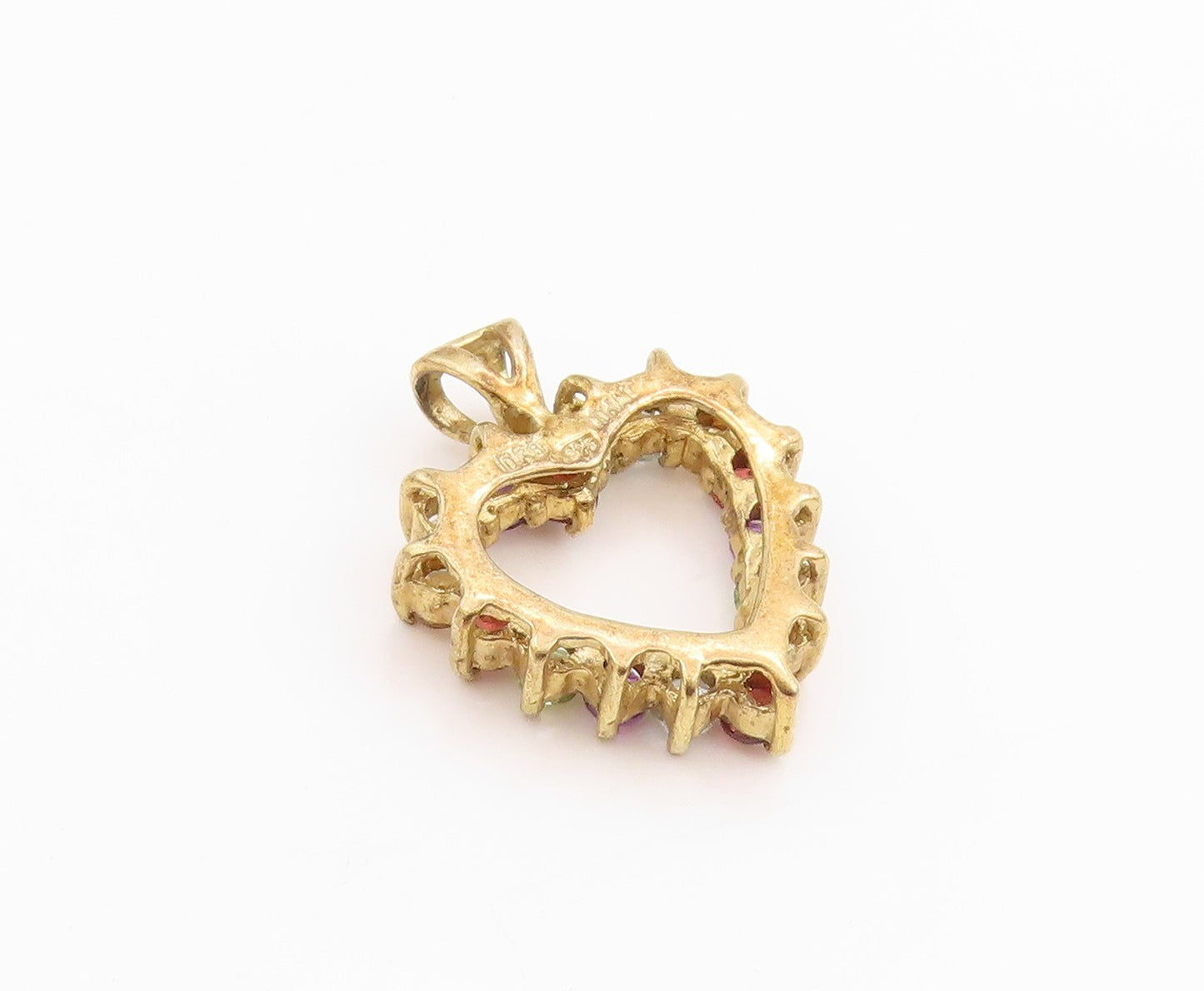 925 Sterling Silver Vintage Pendant Gold Plated Multi Gemstone Heart  PT24856